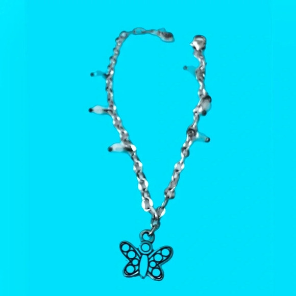 Brighton Butterfly Ankle Bracelet.  Small beads.  Silver plated. - Picture 3 of 4